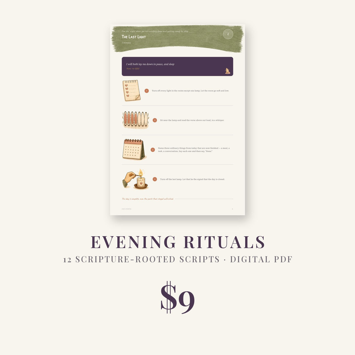 Quiet Evening Rituals | 12 Scripture-Rooted Wind-Down Scripts (Digital PDF)